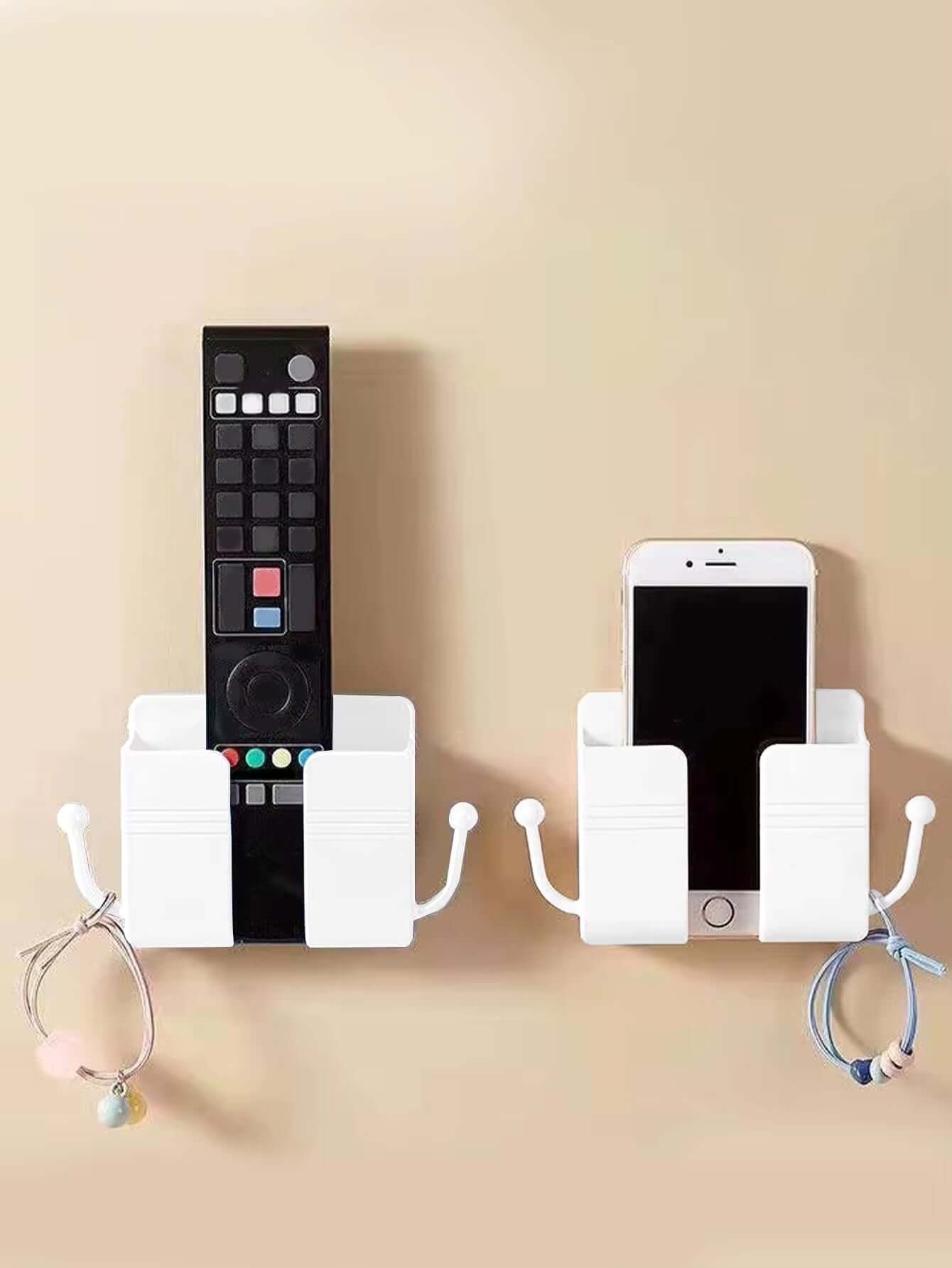 Wall-Mounted Remote Control Storage Box with Hook Storage Rack Bedside Mobile Phone Charging Stand 1 Piece