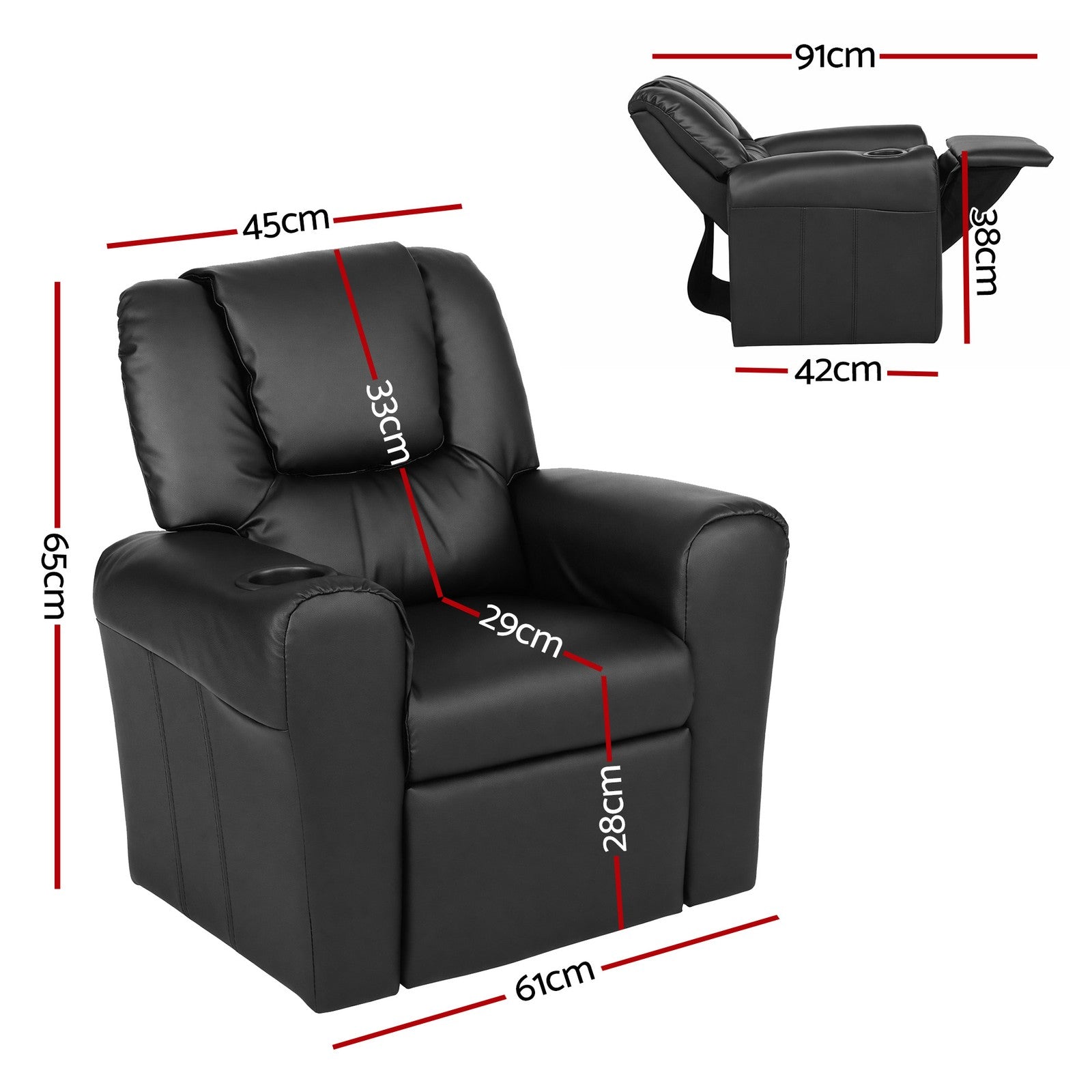 Keezi Kids Recliner Chair PU Leather Sofa Lounge Couch Children Armchair Black