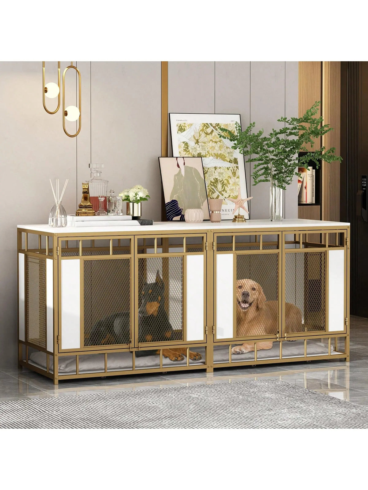 FUFU&GAGA 70.9" Large Double Dog Crate Furniture, Heavy Duty Dog Crate Kennel Furniture for 2-4 Dogs, Wooden Dog Crates Furniture