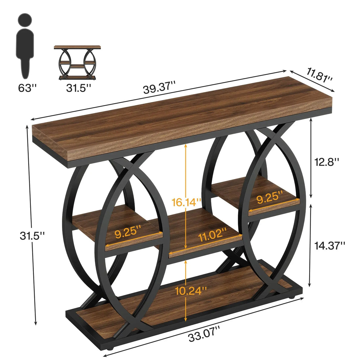 Tribesigns Console Table, 39.4" Industrial 4-Tier with Storage, Narrow Wood for Small Spaces, Hallway Accent