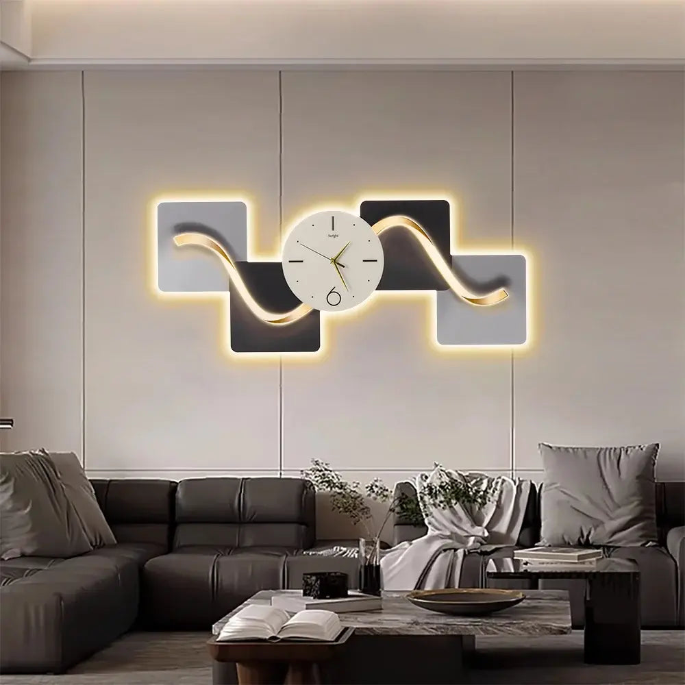 Homary 39.4" Silent MDF LED Analog Decorative Wall Clock - Light Modern Abstract Geometric Design, for Living Room, Entryway, Aesthetic Home Decor, Room Decor,Dorm Essentials