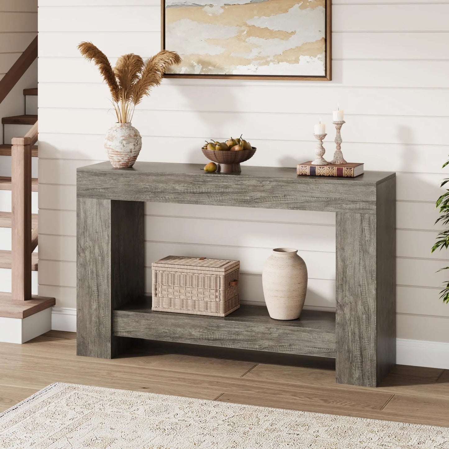 Entryway Console Table, Farmhouse 2-Tier Table with Open Storage, Long Sofa Accent Table for behind Couch, for Entrance Living Room Hallway Foyer (47 in / 63 in ),Dorm Essentials,Home Decor