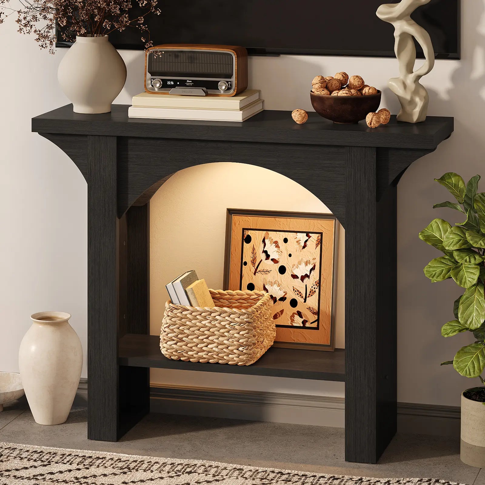 Console Table, Entryway Table with LED Light 39-Inch Sikaic Modern Narrow Wood Hallway Tables behind Couch Sofa Tables for Living Room, Entryway, Foyer