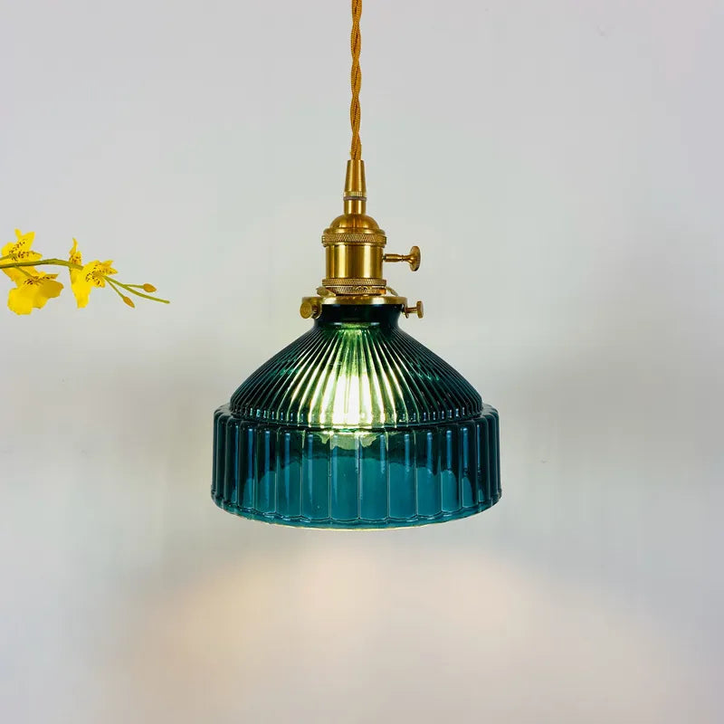 vintage ribbed glass pendant light