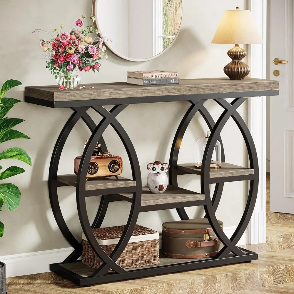Tribesigns Console Table, 39.4" Industrial 4-Tier with Storage, Narrow Wood for Small Spaces, Hallway Accent