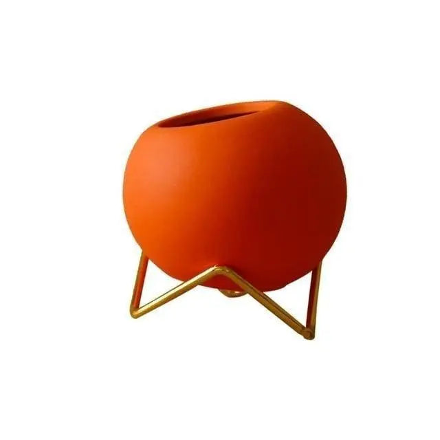 Ceramic Plant Pot Metal Stand Modern Design