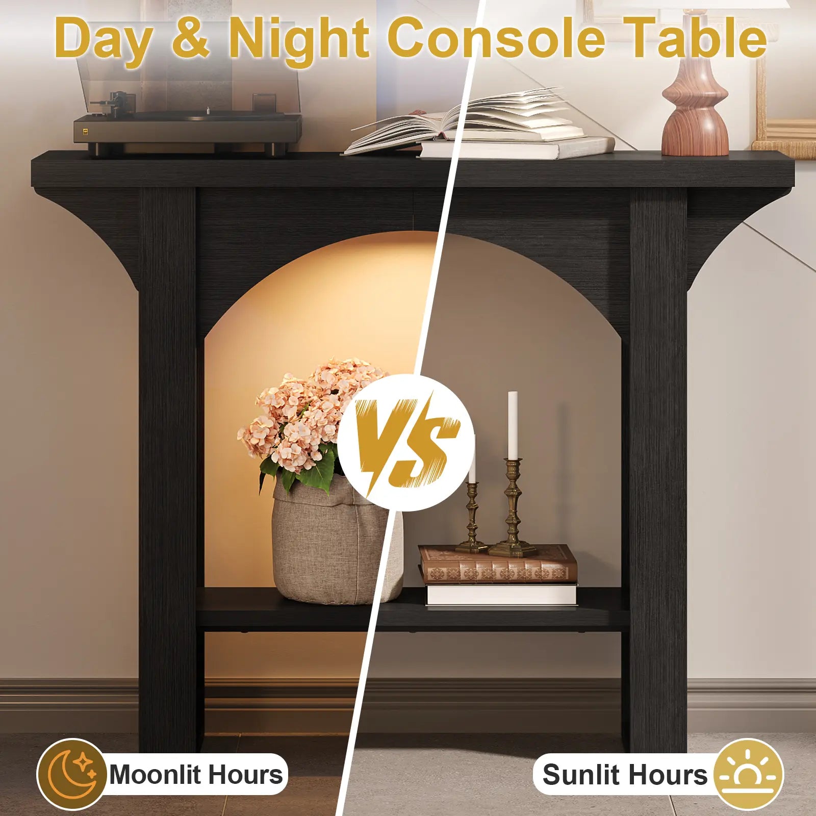 Console Table, Entryway Table with LED Light 39-Inch Sikaic Modern Narrow Wood Hallway Tables behind Couch Sofa Tables for Living Room, Entryway, Foyer