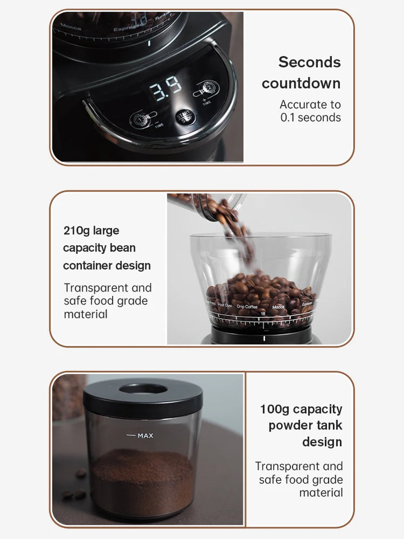 Coffee Mill Automatic Electric Coffee Grinder with 31 Gears for Espresso American Coffee Pour over Visual Bean Storage G3