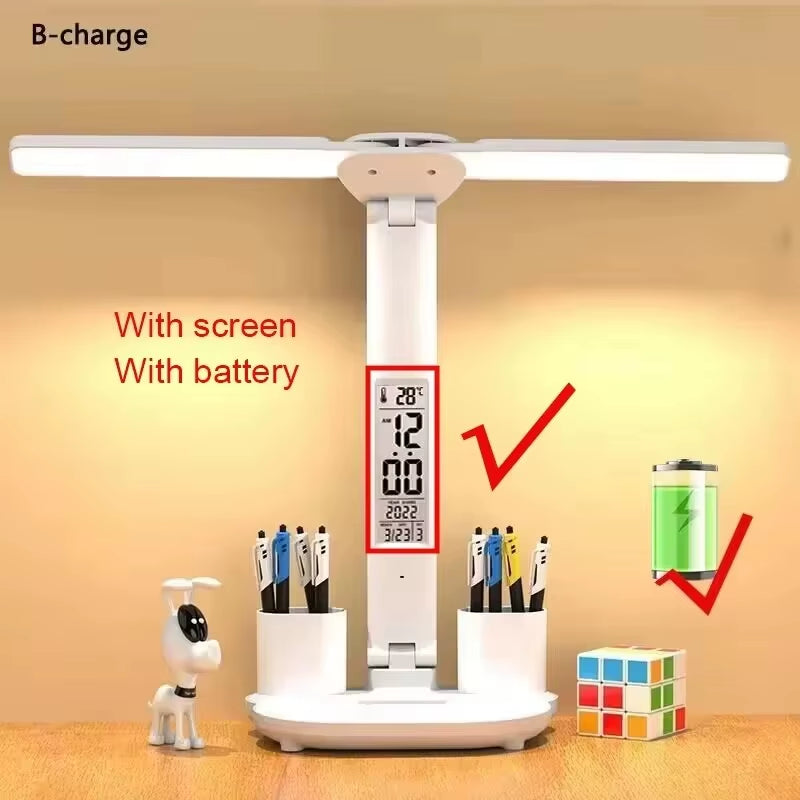 Rechargeable Led Table Lamp for Study Desk Lamp Reading Light Led Night Light with Fan Led Clock Dispaly Reading Desk Light