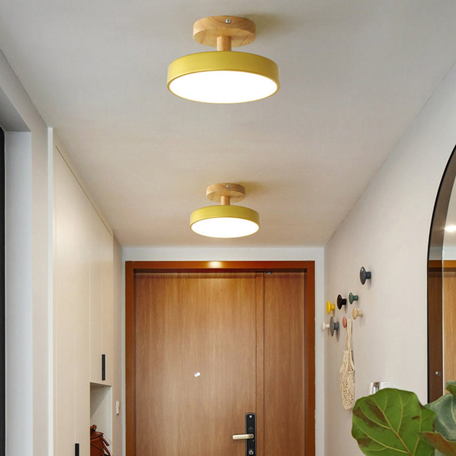 LED Ceiling Light – Wooden Base – Round Design