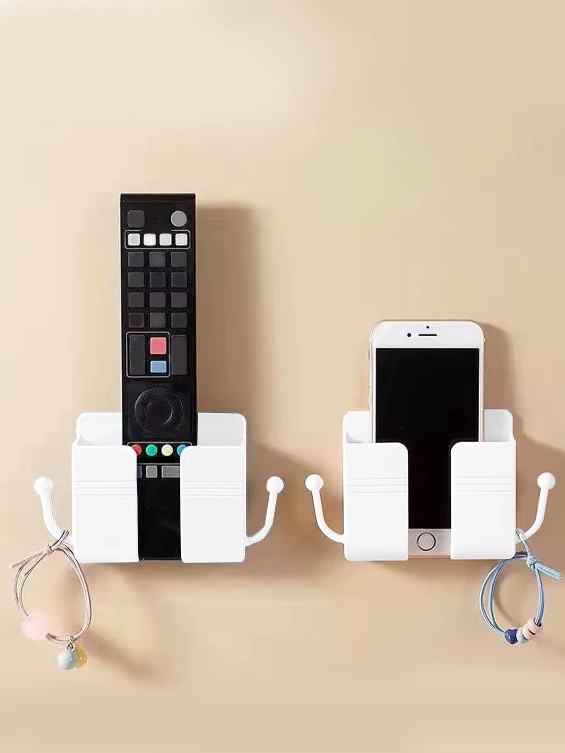 Wall-Mounted Remote Control Storage Box with Hook Storage Rack Bedside Mobile Phone Charging Stand 1 Piece