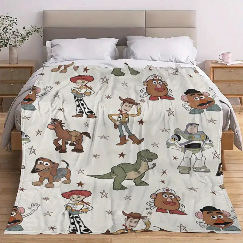 [Summervibes] DISNEY CLASSIC Toy Story Soft Flannel Blanket, Vibrant Cartoon Print for Home, Camping & Holiday Gifts