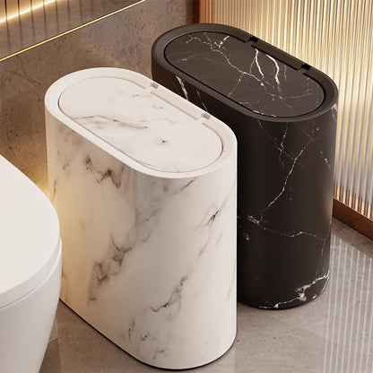 Marble Pattern Bin with Lid – Oval – Space-Saving – Bathroom &amp; Kitchen