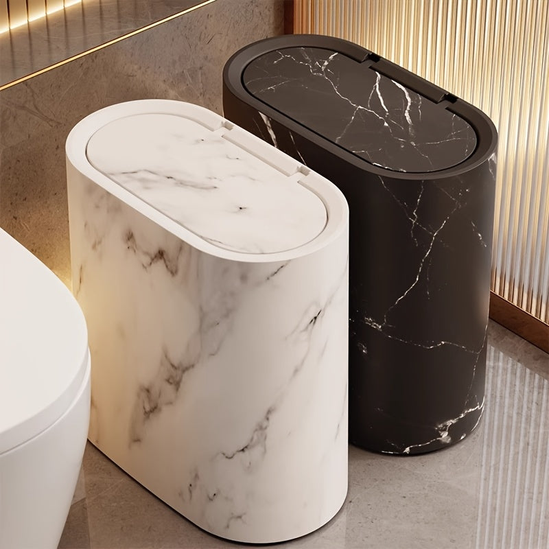 Marble Pattern Bin with Lid – Oval – Space-Saving – Bathroom & Kitchen