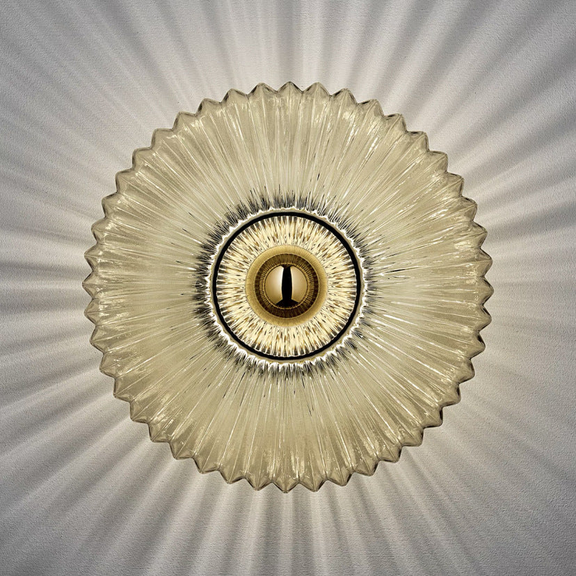 Ribbed Glass Wall Light Round Fitting