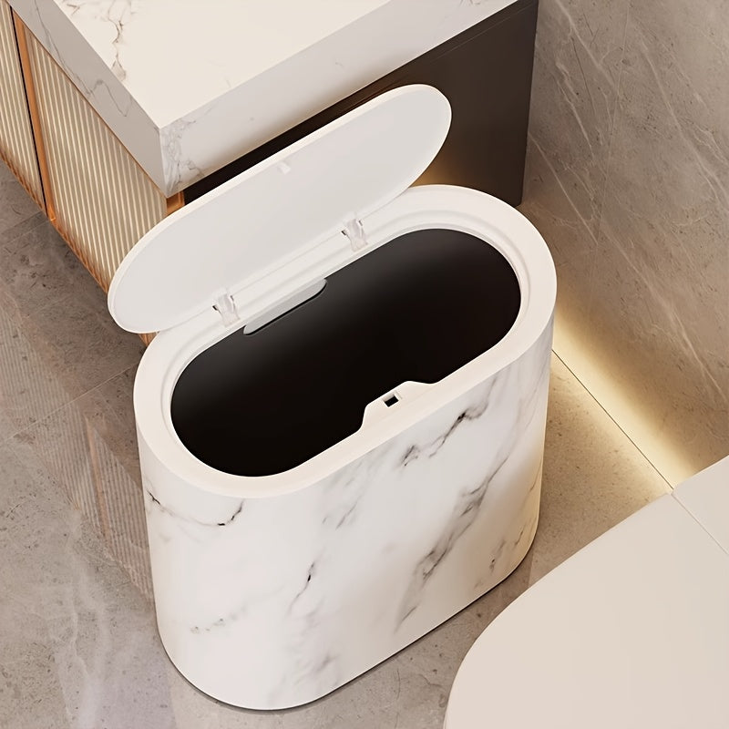 Marble Pattern Bin with Lid – Oval – Space-Saving – Bathroom & Kitchen
