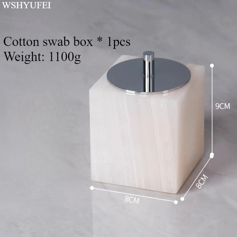 White Jade Stone Bathroom Accessory Set
