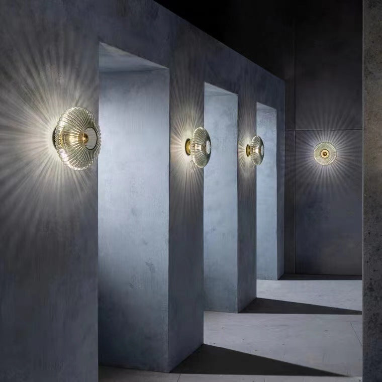 Ribbed Glass Wall Light Round Fitting