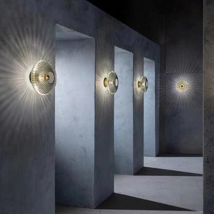 Ribbed Glass Wall Light Round Fitting