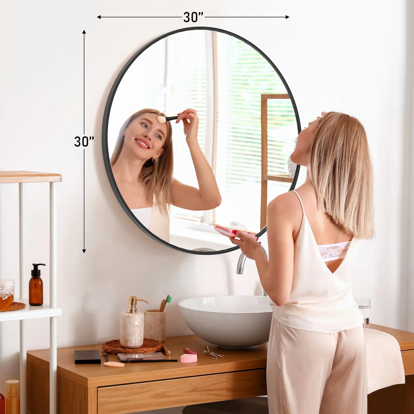 Sweetcrispy Aluminium Circle Vanity Mirror - Bathroom Mirrors, Wall-Mounted Wall Decor Piece for over Sink, Aesthetic Home Decor