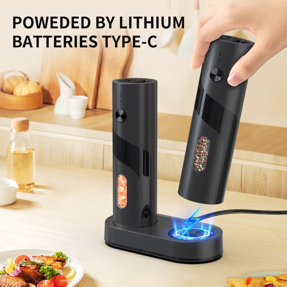 1Pc/2Pcs Automatic Pepper Grinder Salt and Pepper Mill Adjustable Coarseness Spice Grinder with LED for Kitchen