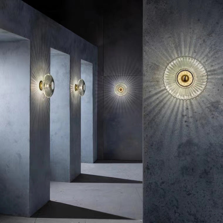 Ribbed Glass Wall Light Round Fitting