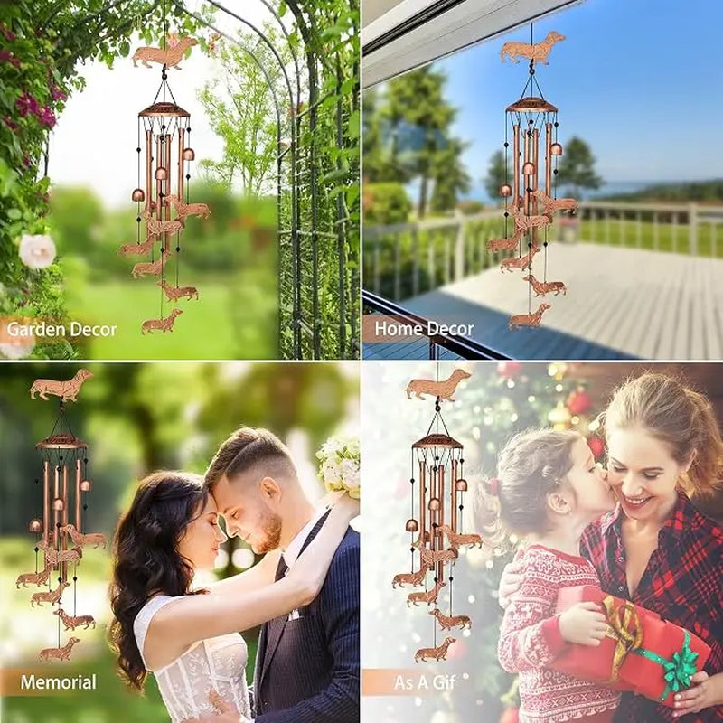 Dachshund Dog Wind Chime - Metal Hanging Wind Bell for Outdoor Garden Decor, Patio Yard Ornament, Memorial & Pet Lover Gift，Cute Sausage Dog, Memorial Wind Chime