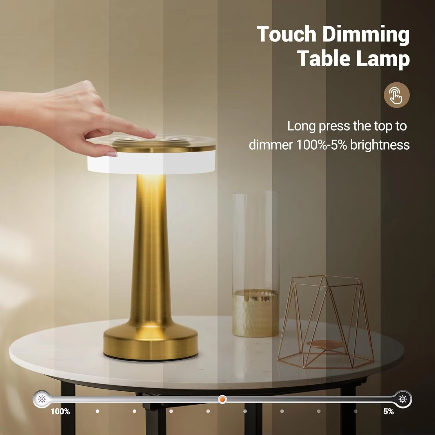 LED Table Lamp Touch Sensor Rechargeable Desktop Night Light Wireless Reading Lamp for Restaurant Hotel Bar Bedroom Decor Light