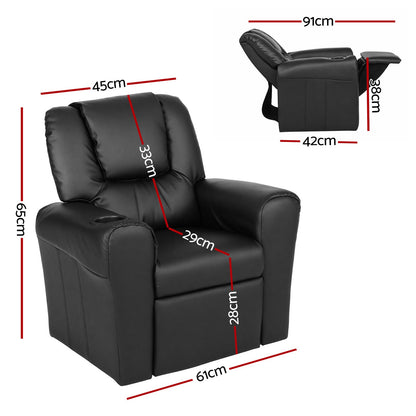 Keezi Kids Recliner Chair PU Leather Sofa Lounge Couch Children Armchair Black
