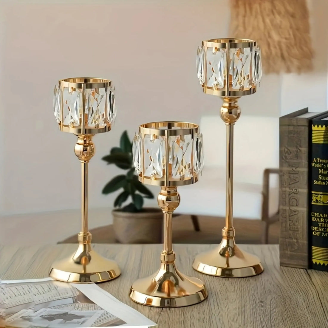 Crystal Candlesticks Set of 3, Candle Holder Set, Crystal Material, Angel Design Wedding & Home Decor, Interior Decoration Accessories, Decoration Items, Perfect for Special Occasions, Stylish Table Centerpieces, Crystal Candle Holders