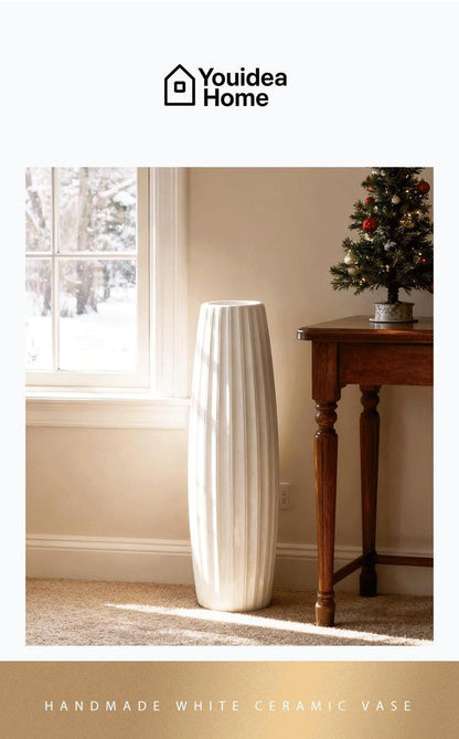 White Ceramic Floor Vase Handcrafted Modern Minimalist – view 2