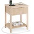 Aowos Fluted Nightstand, Bedside Tables with Charging Station, Boho Side Tables with Drawer & Open Compartment for Bedroom Wooden Tabletop, Bedside Cabinet with USB Ports, Nightstand with Storage, Apartment Nightstand, Kids Bedside Table Tiktokshopspringg
