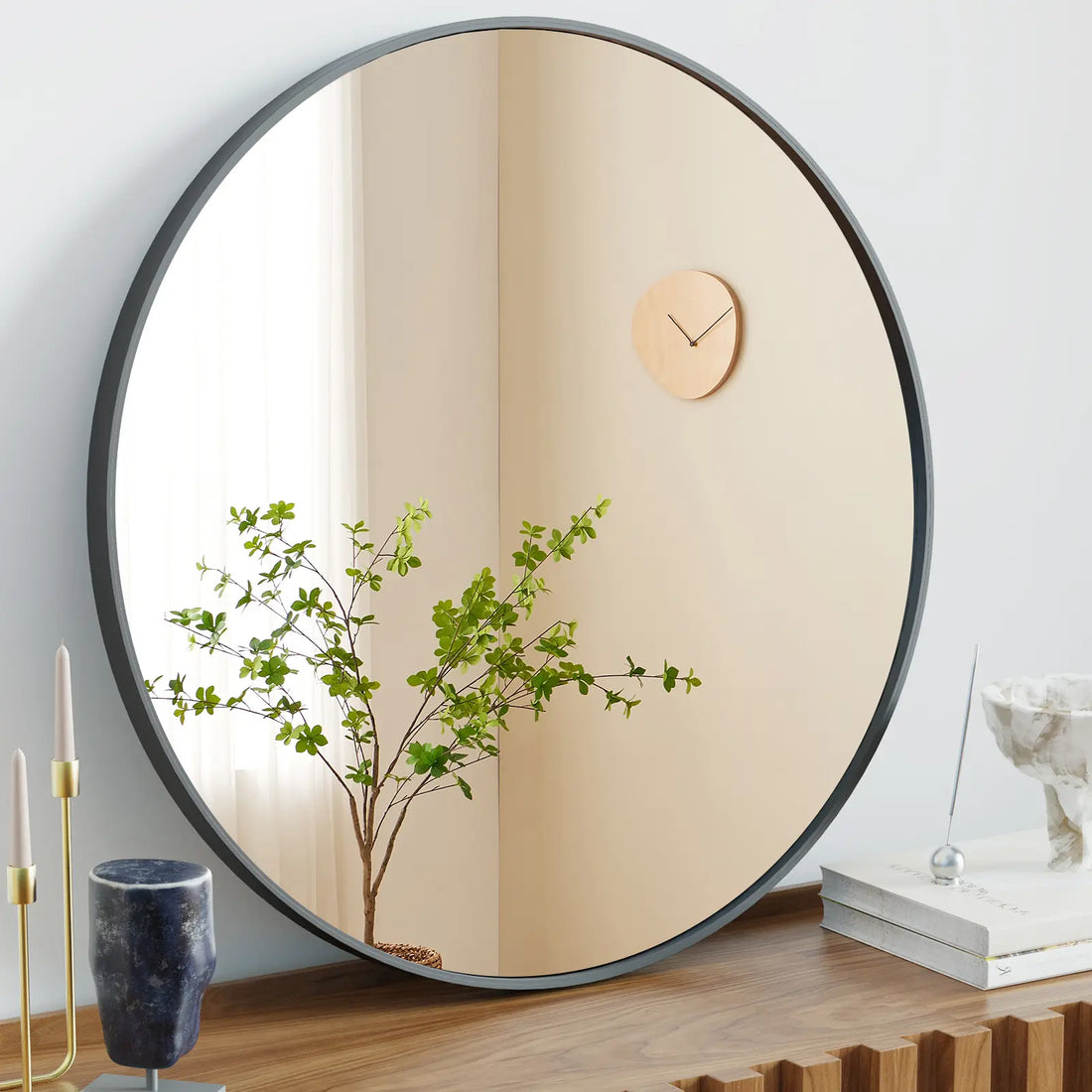 Sweetcrispy Aluminium Circle Vanity Mirror - Bathroom Mirrors, Wall-Mounted Wall Decor Piece for over Sink, Aesthetic Home Decor