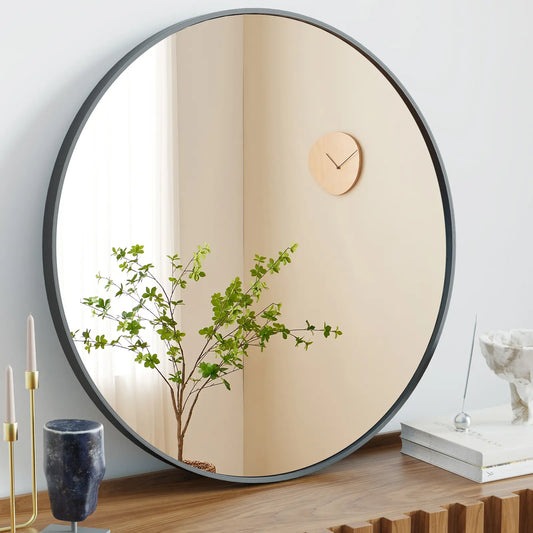 Sweetcrispy Aluminium Circle Vanity Mirror - Bathroom Mirrors, Wall-Mounted Wall Decor Piece for over Sink, Aesthetic Home Decor