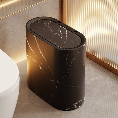 Marble Pattern Bin with Lid – Oval – Space-Saving – Bathroom &amp; Kitchen