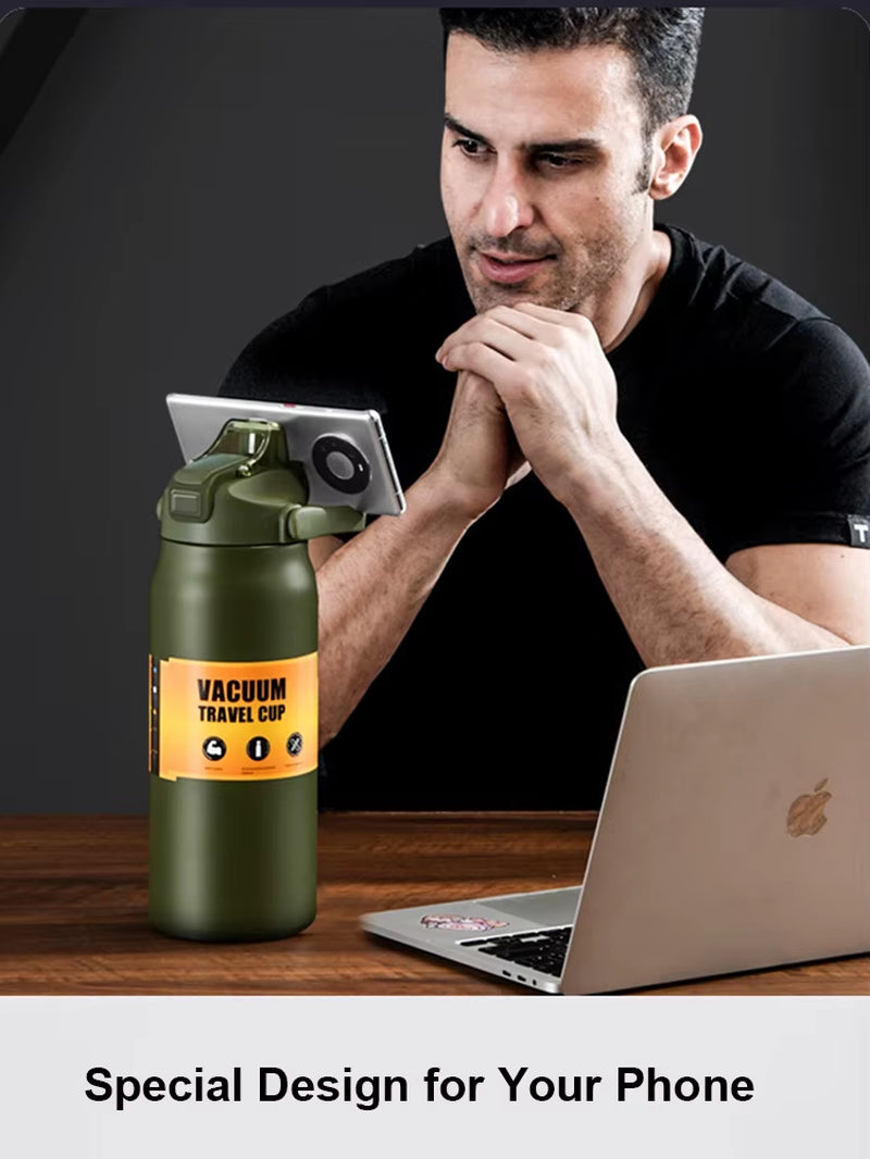 Portable Thermos with Straw 304 Stainless Steel Thermal Mug Tumbler Coffee Cup Sports Vacuum Flasks Cold and Hot Water Bottle
