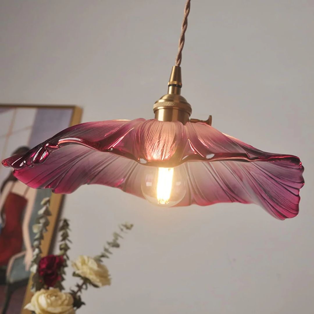 Flower Glass Pendant Light Adjustable For Home