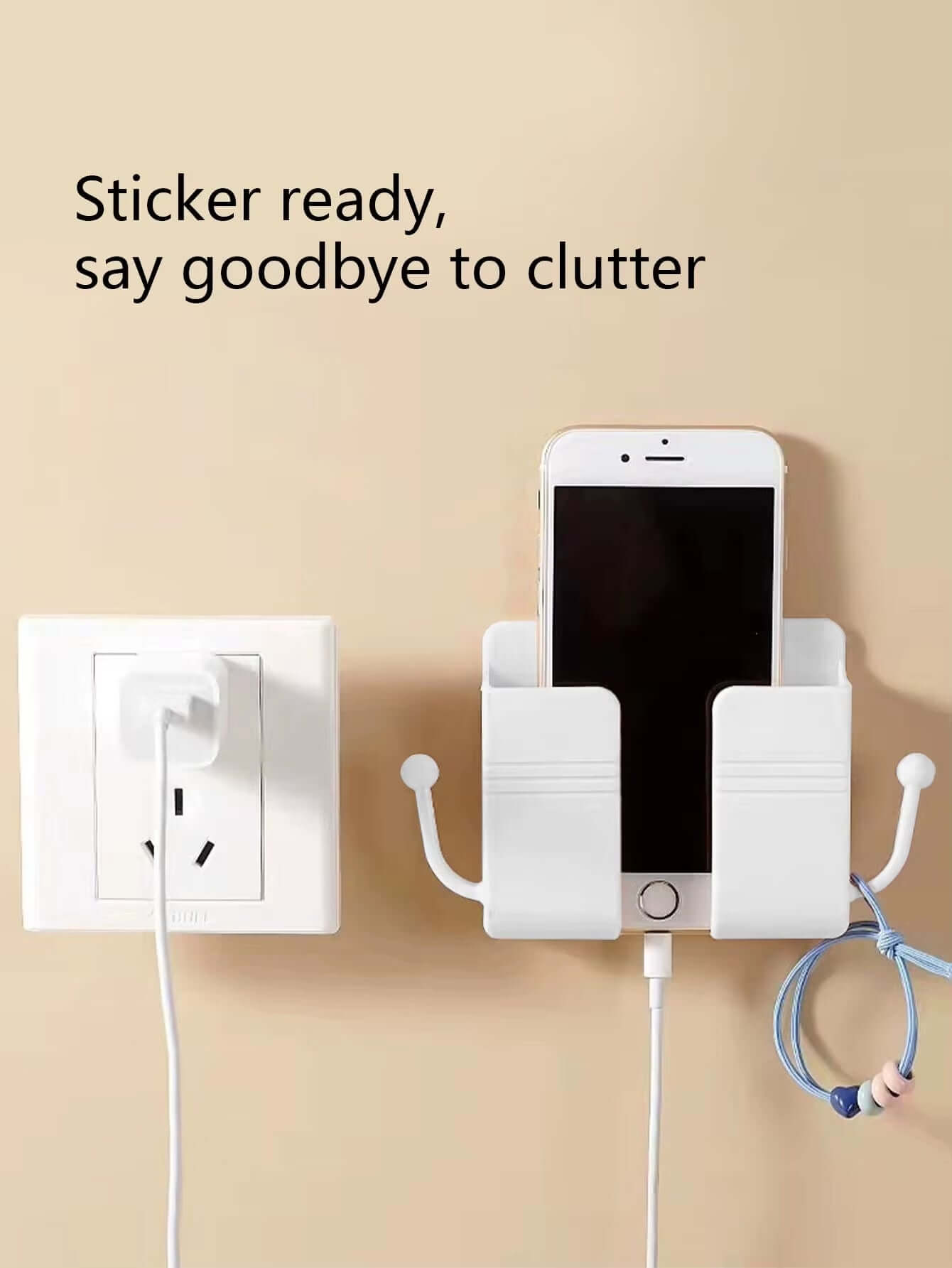 Wall-Mounted Remote Control Storage Box with Hook Storage Rack Bedside Mobile Phone Charging Stand 1 Piece