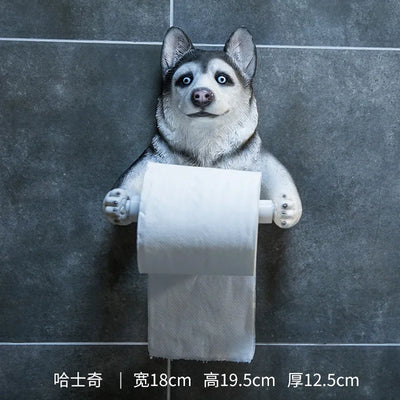 Cute Cat and Dog Tissue Holder Toilet-Free Punch Bathroom Wall-Mounted Creative Toilet Roll Holder