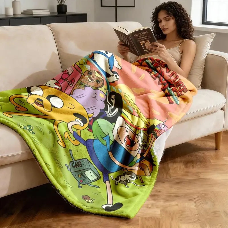 Adventure Time Cartoon Character Flannel Throw Blanket, Large Ultra-Soft Warm Lightweight Cozy, Ideal for Living Room-Camping, Perfect Gift for Fans on Birthdays-Christmas