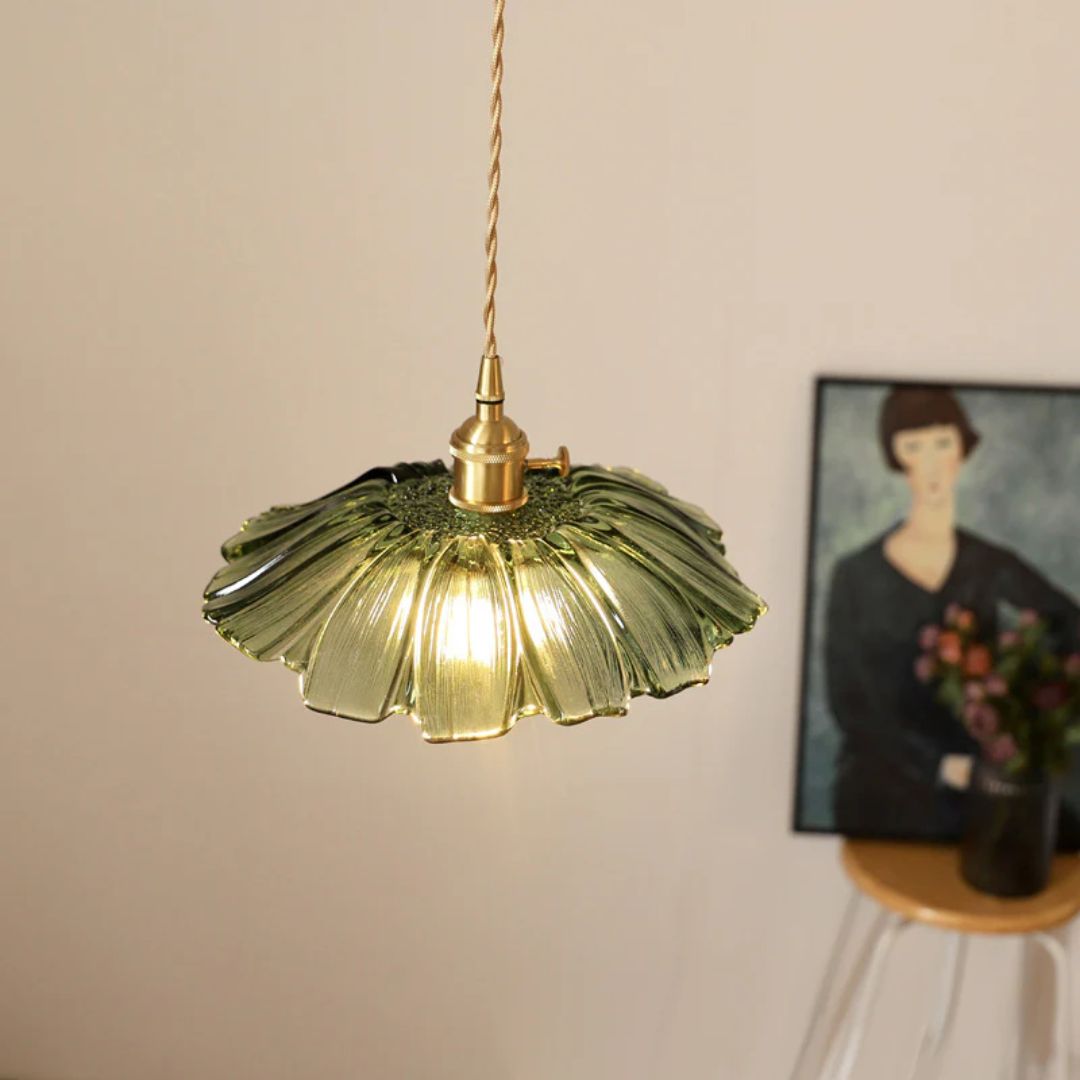 Flower Glass Pendant Light Adjustable For Home