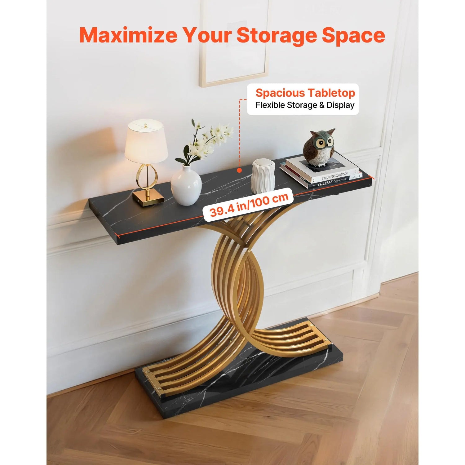 【Summerfinds】Vevor 39 in Gold Console Table, Modern Desk behind the Couch, Wood Rectangle Entrance Desk, Narrow Long Sofa Table Accent Stand with Metal Legs for Hallway, Bedroom, Living Room, Foyer, Easy Assembly