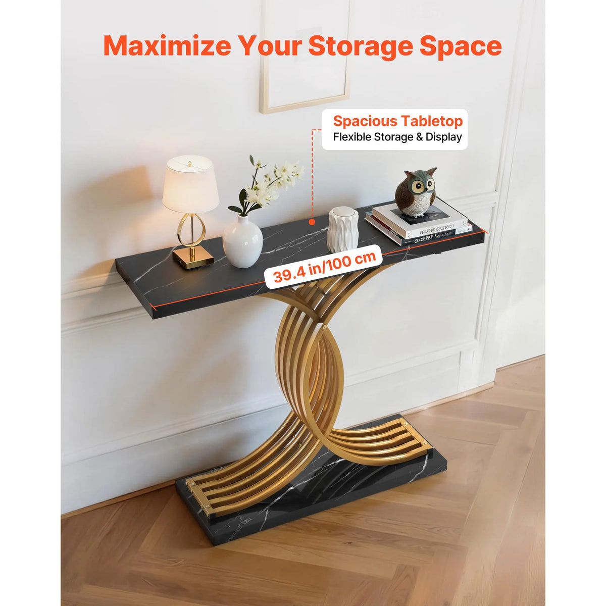 【Summerfinds】Vevor 39 in Gold Console Table, Modern Desk behind the Couch, Wood Rectangle Entrance Desk, Narrow Long Sofa Table Accent Stand with Metal Legs for Hallway, Bedroom, Living Room, Foyer, Easy Assembly