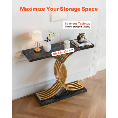 【Summerfinds】Vevor 39 in Gold Console Table, Modern Desk behind the Couch, Wood Rectangle Entrance Desk, Narrow Long Sofa Table Accent Stand with Metal Legs for Hallway, Bedroom, Living Room, Foyer, Easy Assembly
