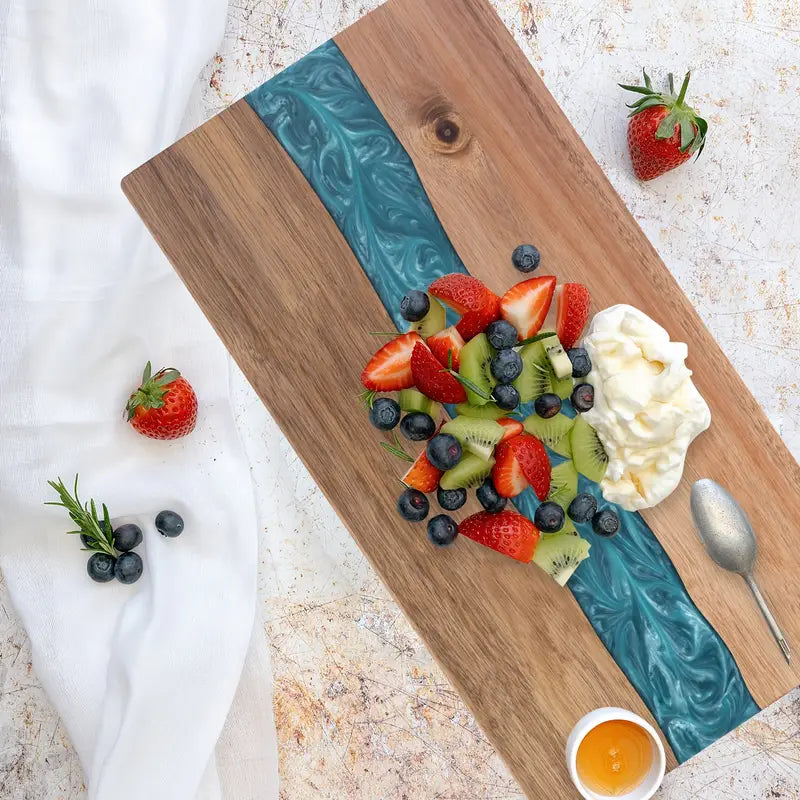 Resin River Cutting Board – Acacia Wood – Charcuterie & Cheese Board