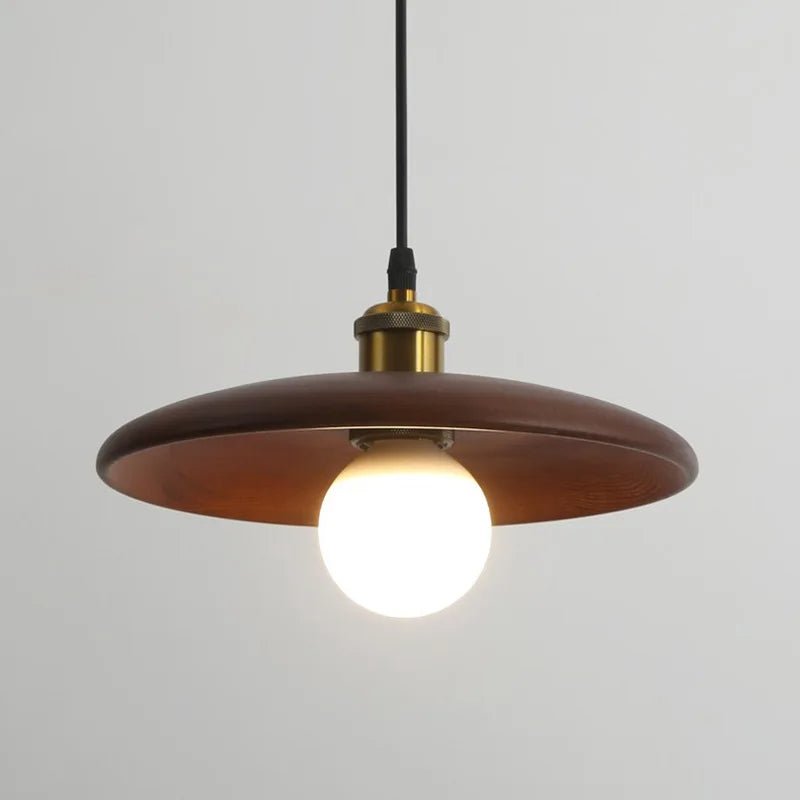 Wooden Pendant Light Japandi Design Brass Details