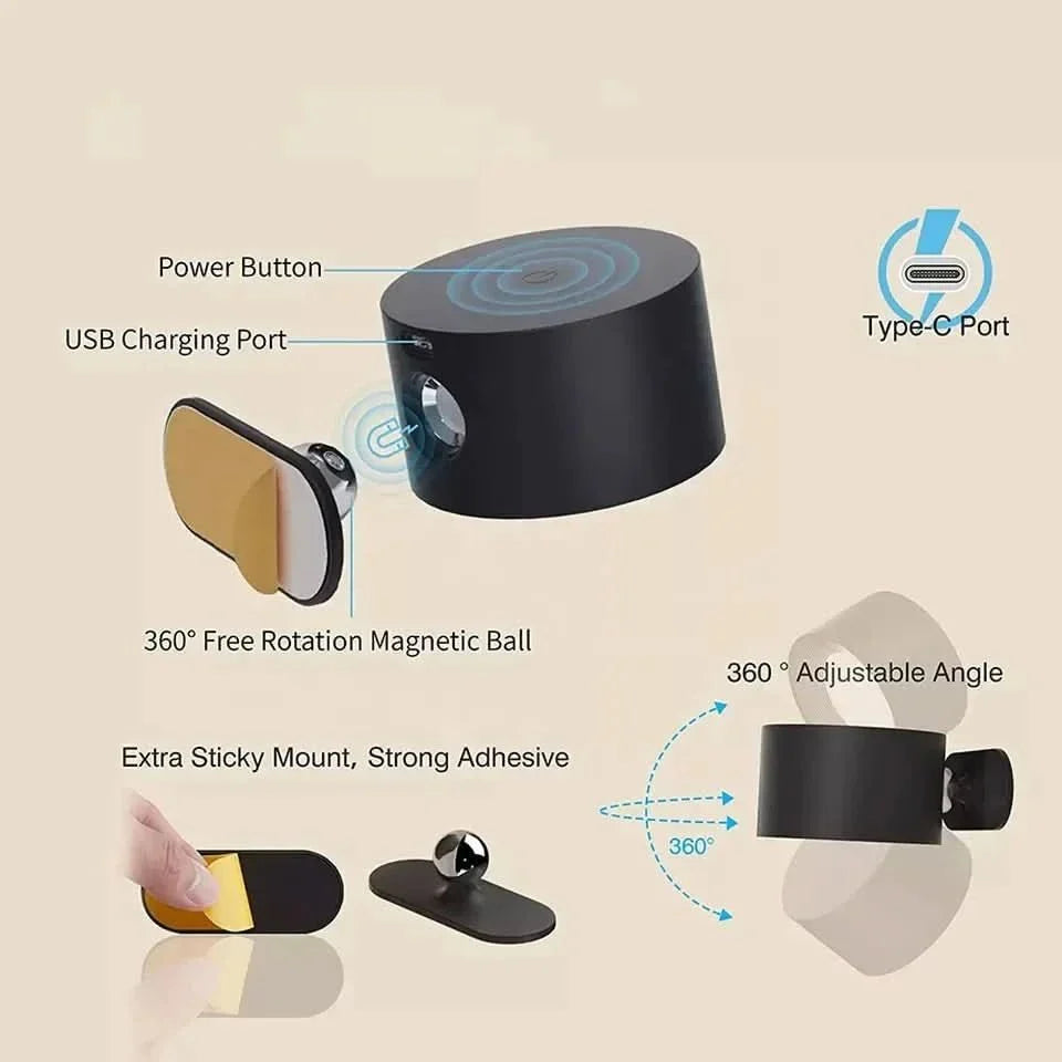 Wireless Wall Light – 360° Adjustable – USB Rechargeable