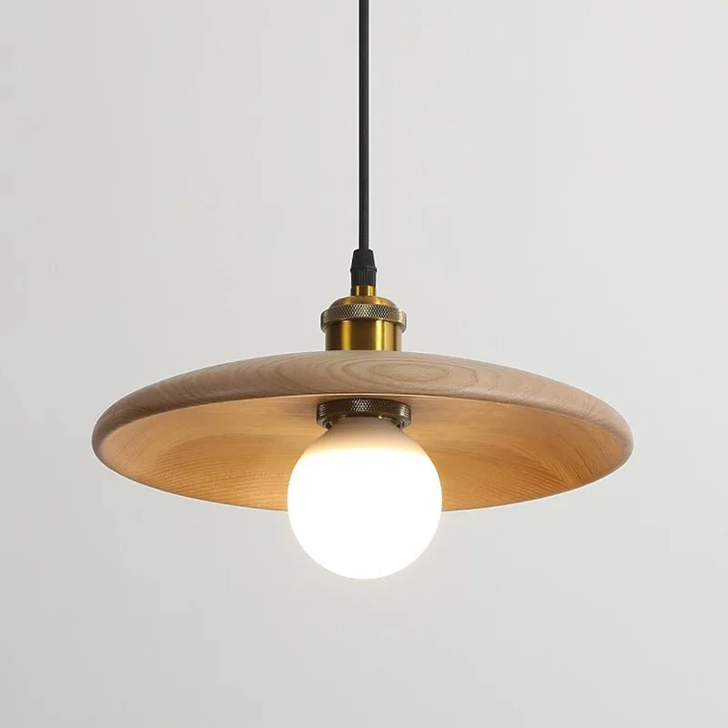 Wooden Pendant Light Japandi Design Brass Details