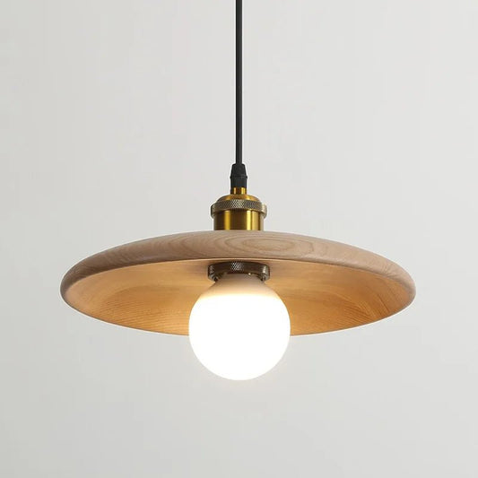 Wooden Pendant Light Japandi Design Brass Details