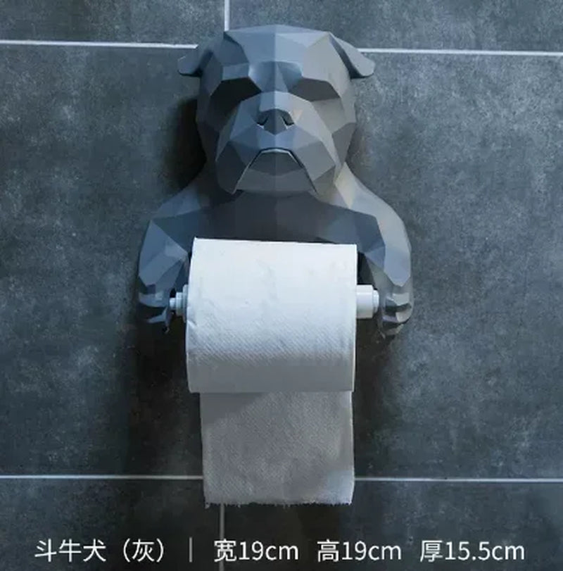 Cute Cat and Dog Tissue Holder Toilet-Free Punch Bathroom Wall-Mounted Creative Toilet Roll Holder